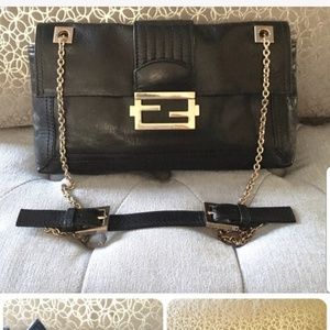 Fendi Leather Chain FF flap Baguette Bag